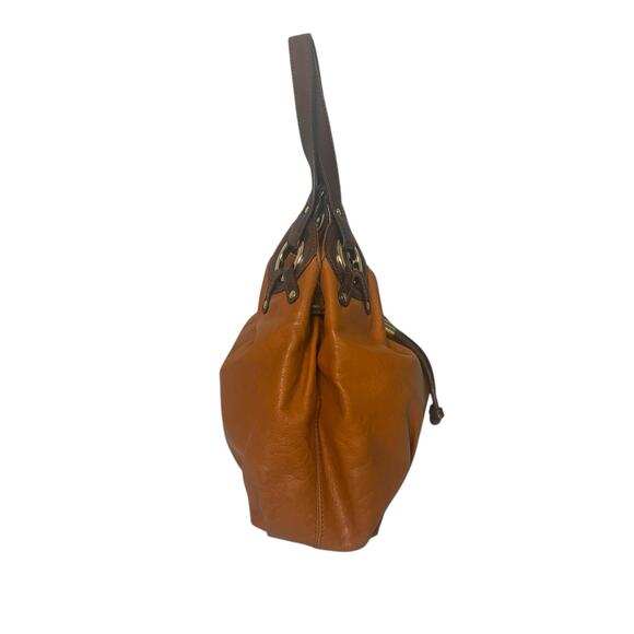 Michael Kors Drawstring Bucket Bag Phoebe Brown Tan Leather Handbag Hobo Purse - Picture 2 of 12